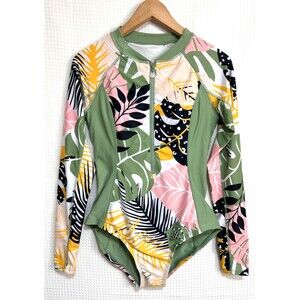 UV Skinz Womens size M UPF 50+ Long Sleeve Rash Guard Padded Swimsuit Retro j